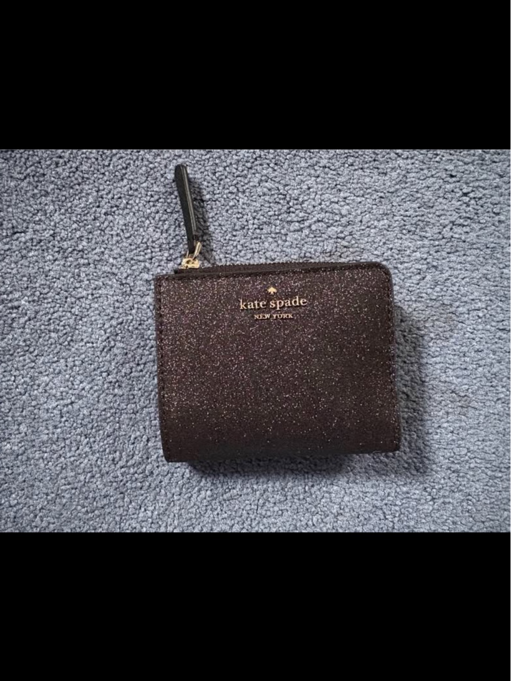 Never used. kate spade Black Glitter Compact Zip Card Holder
